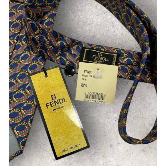 NEW FENDI Silk Tie ITALY Blue Striped Baroque W:3.8" - Picture 4 of 6